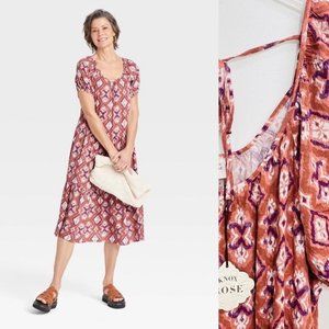 Knox Rose Women's Dress Extra Small Pink Short Sleeve Tiered Midi Ruffle Scoop N